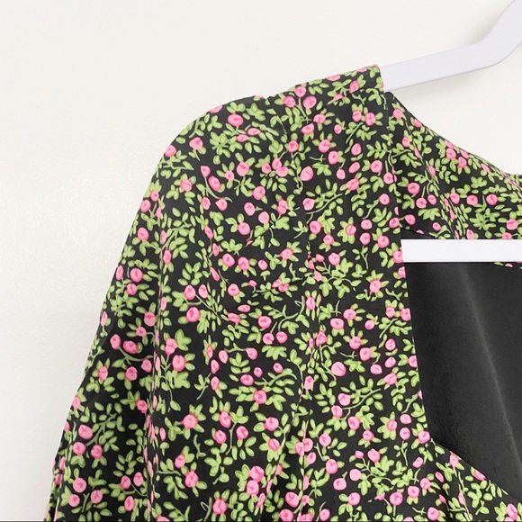 J Crew Smocked Sleeve Floral Print Midi Dress Sz 8 Cottagecore Romantic - Picture 6 of 9